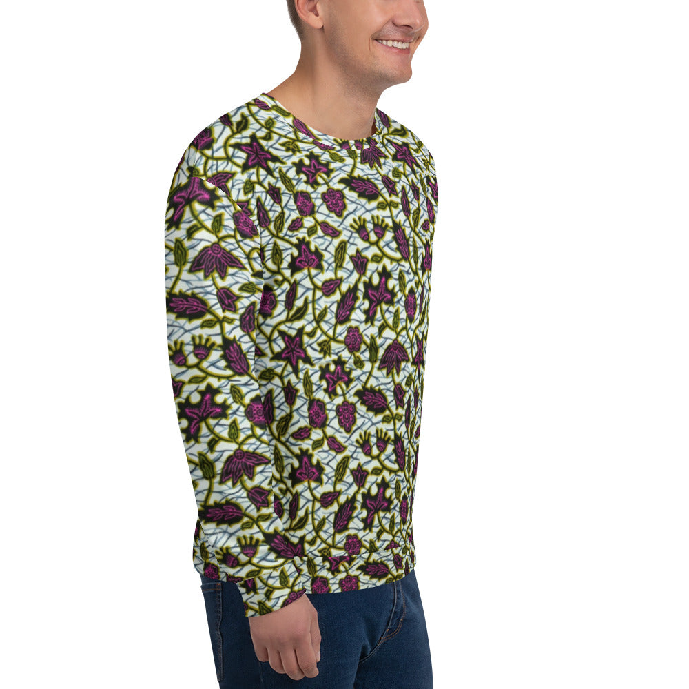 Pink Green Leaves Ankara Unisex Sweatshirt