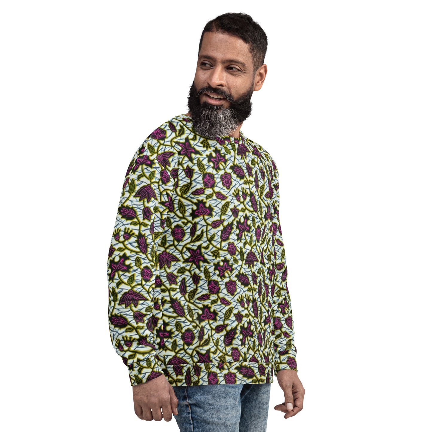 Pink Green Leaves Ankara Unisex Sweatshirt