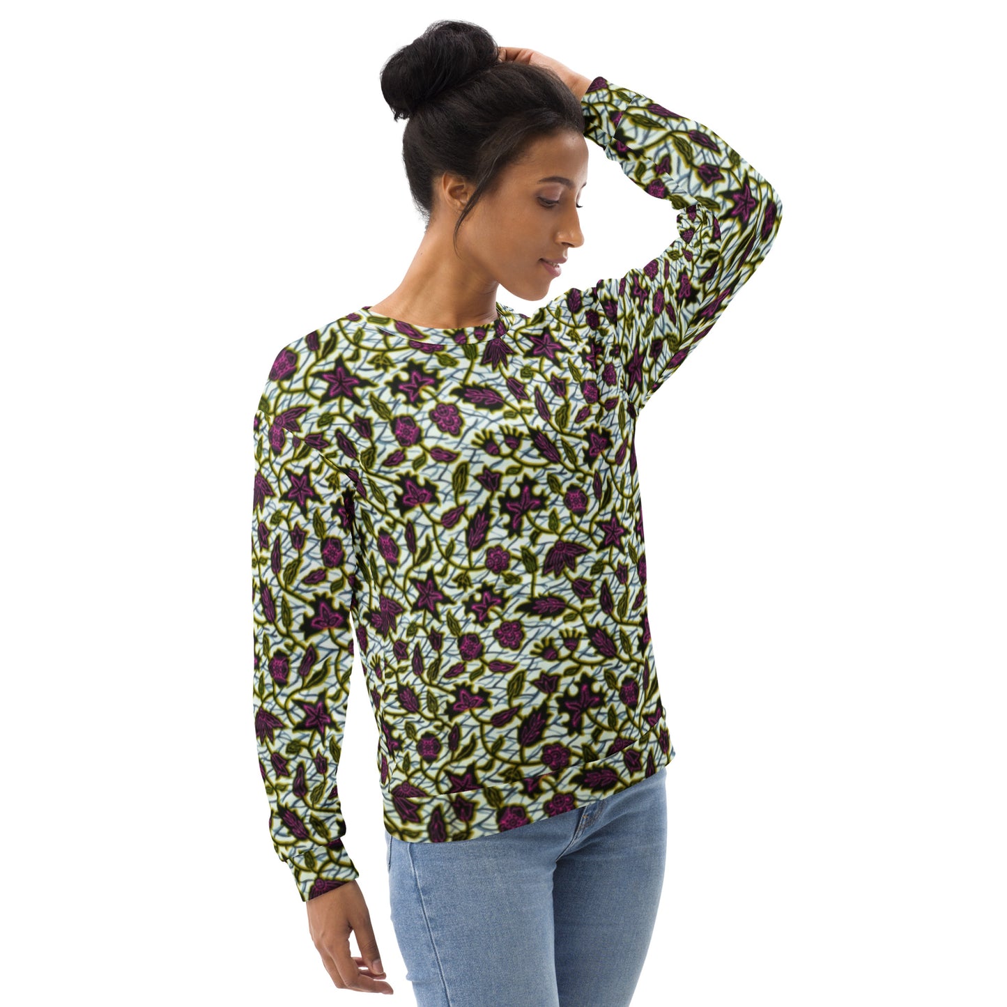 Pink Green Leaves Ankara Unisex Sweatshirt