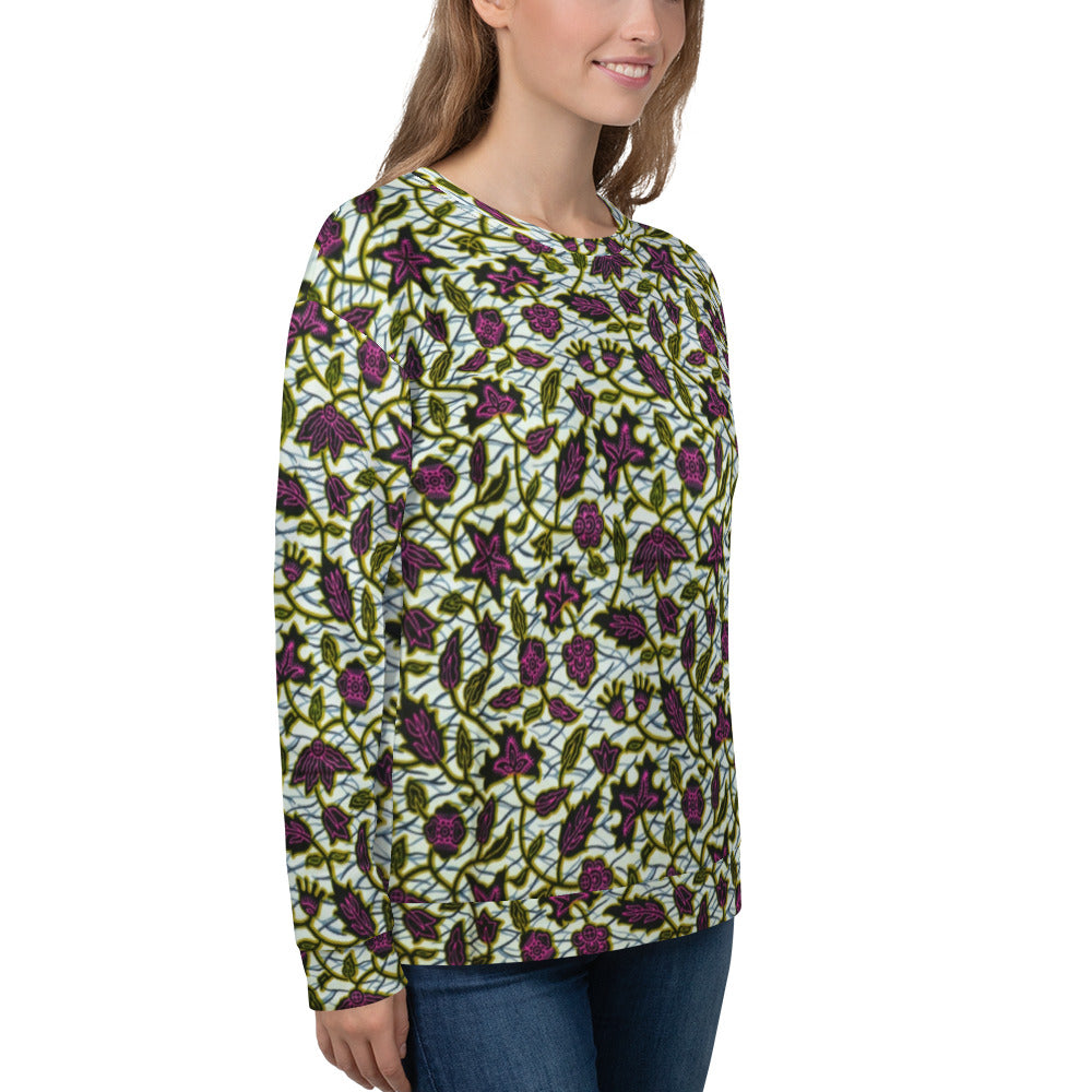 Pink Green Leaves Ankara Unisex Sweatshirt