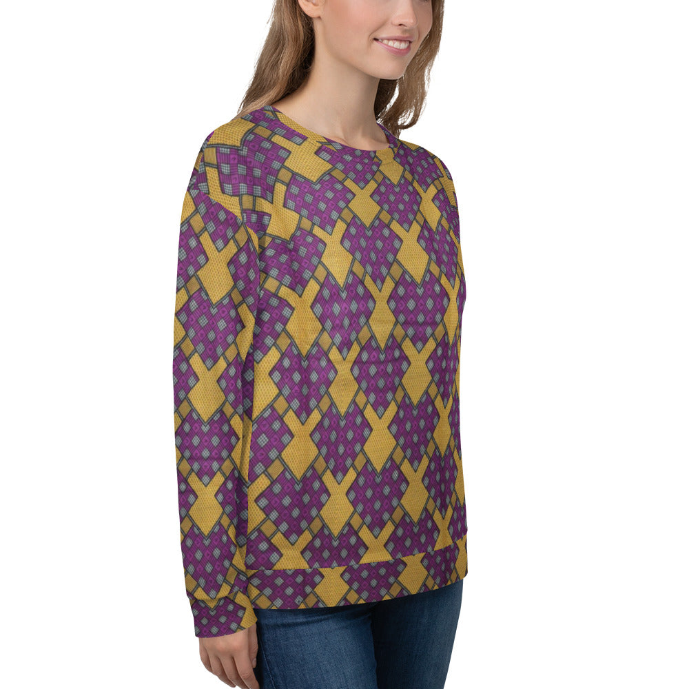 Purple Yellow Shapes Ankara Unisex Sweatshirt