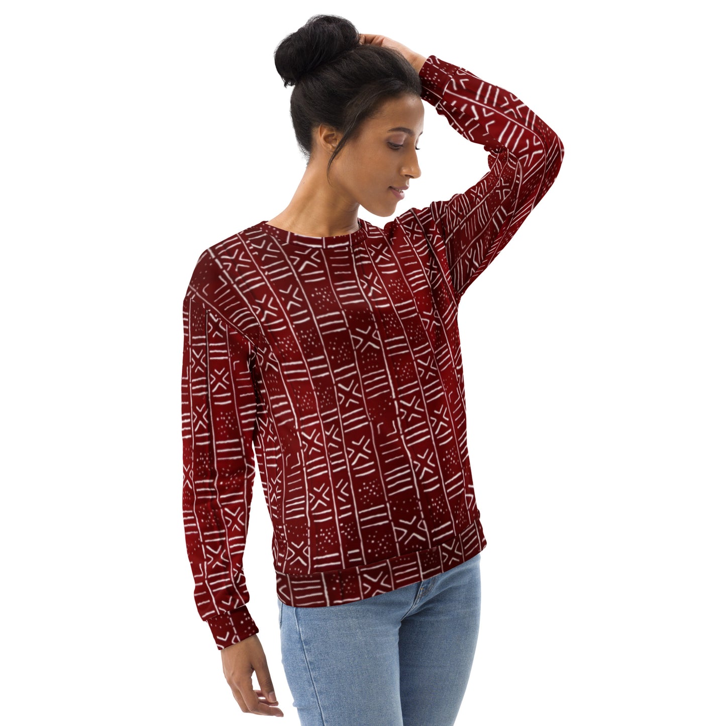 Red White African Print Ankara Unisex Sweatshirt