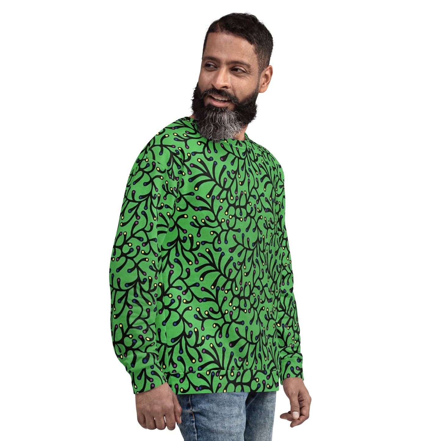 Vibrant Green And Yellow Polka Dots Ankara Unisex Sweatshirt