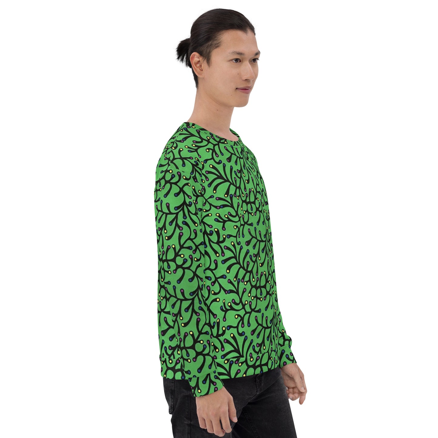 Vibrant Green And Yellow Polka Dots Ankara Unisex Sweatshirt