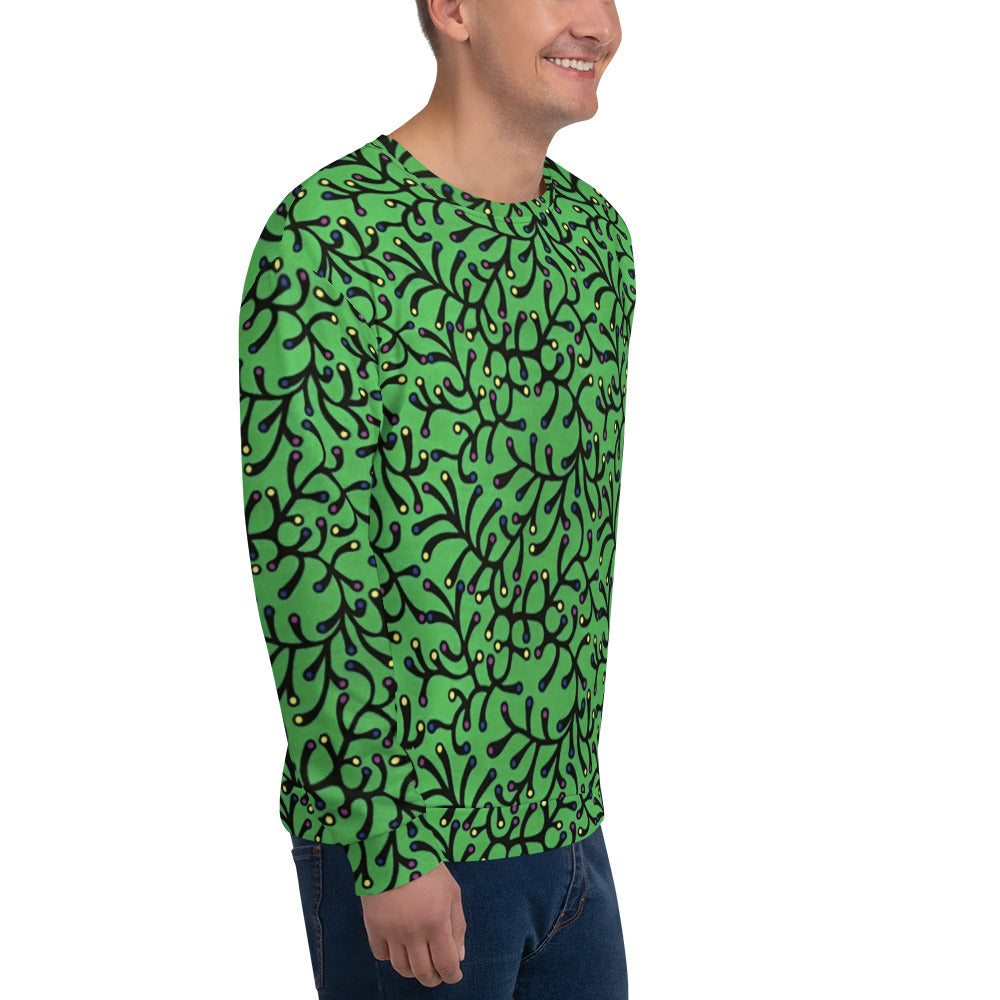 Vibrant Green And Yellow Polka Dots Ankara Unisex Sweatshirt