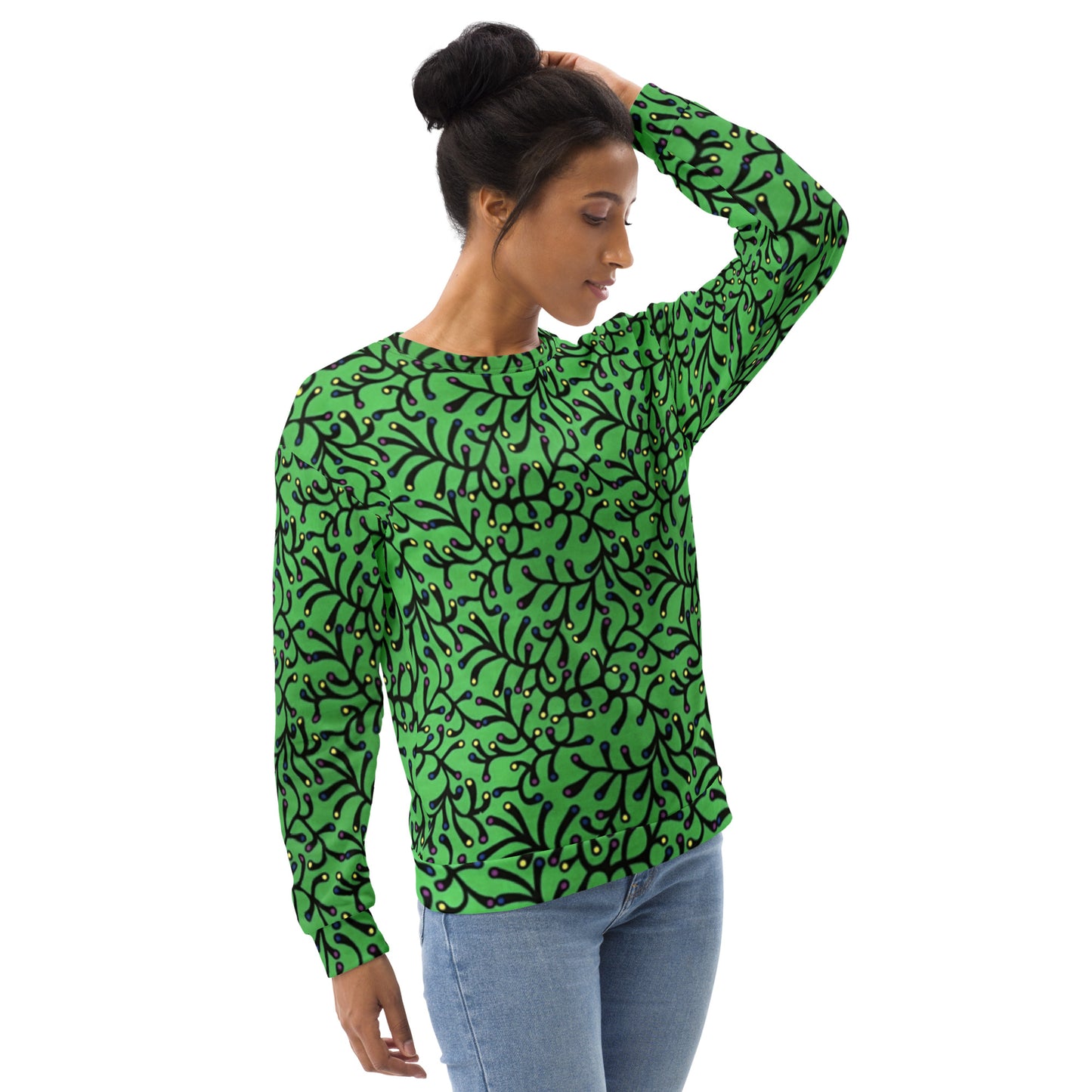 Vibrant Green And Yellow Polka Dots Ankara Unisex Sweatshirt