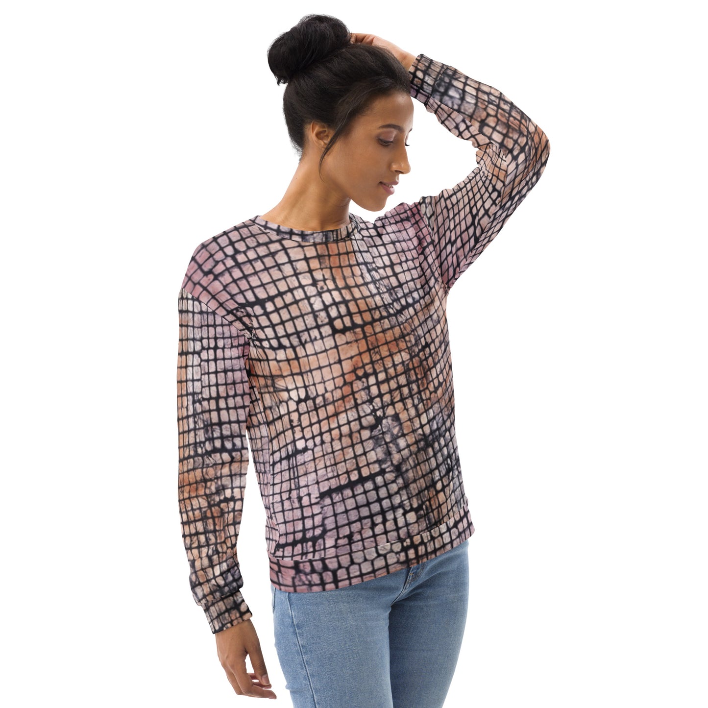 Pink Checked Adire Unisex Sweatshirt