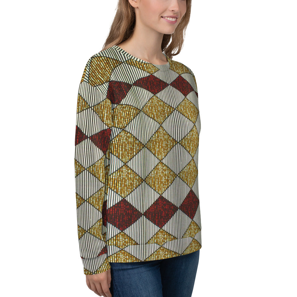 Burgundy Gold Diamond Ankara Unisex Sweatshirt