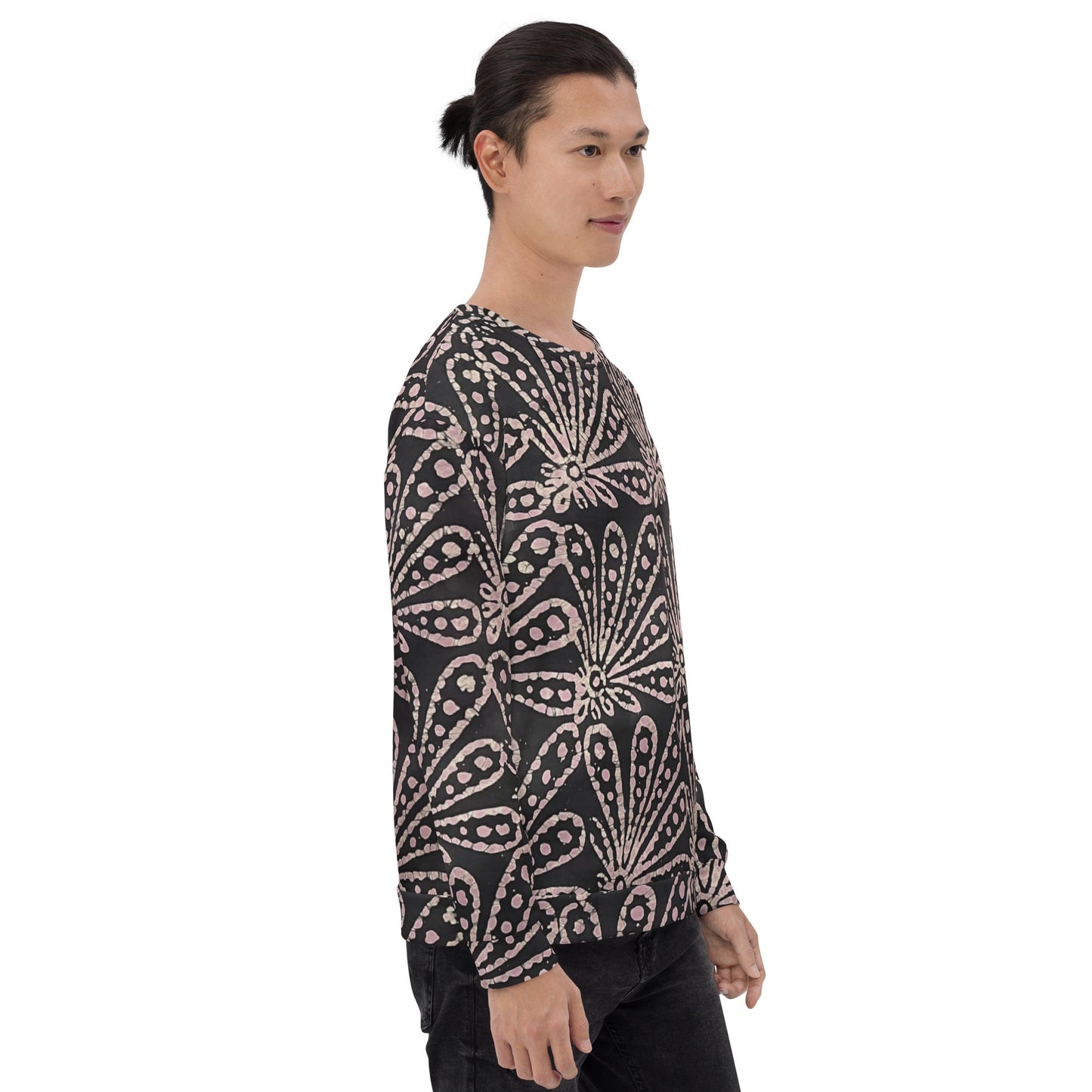 Brown Pale Pink Floral Pattern Adire Unisex Sweatshirt