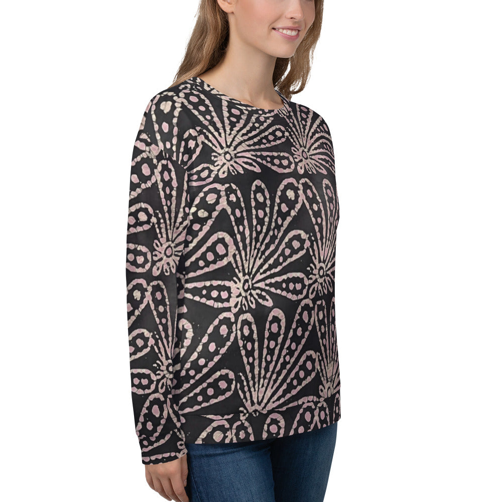 Brown Pale Pink Floral Pattern Adire Unisex Sweatshirt