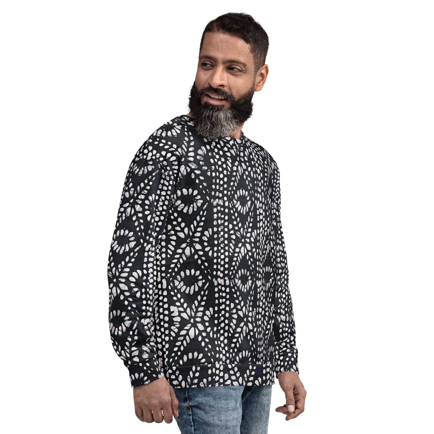 Black And White Nigerian Abstract Aztec Print Adire Unisex Sweatshirt