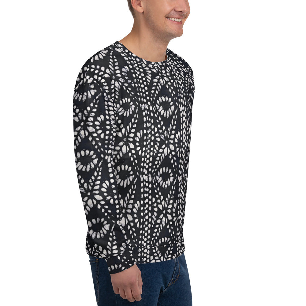 Black And White Nigerian Abstract Aztec Print Adire Unisex Sweatshirt