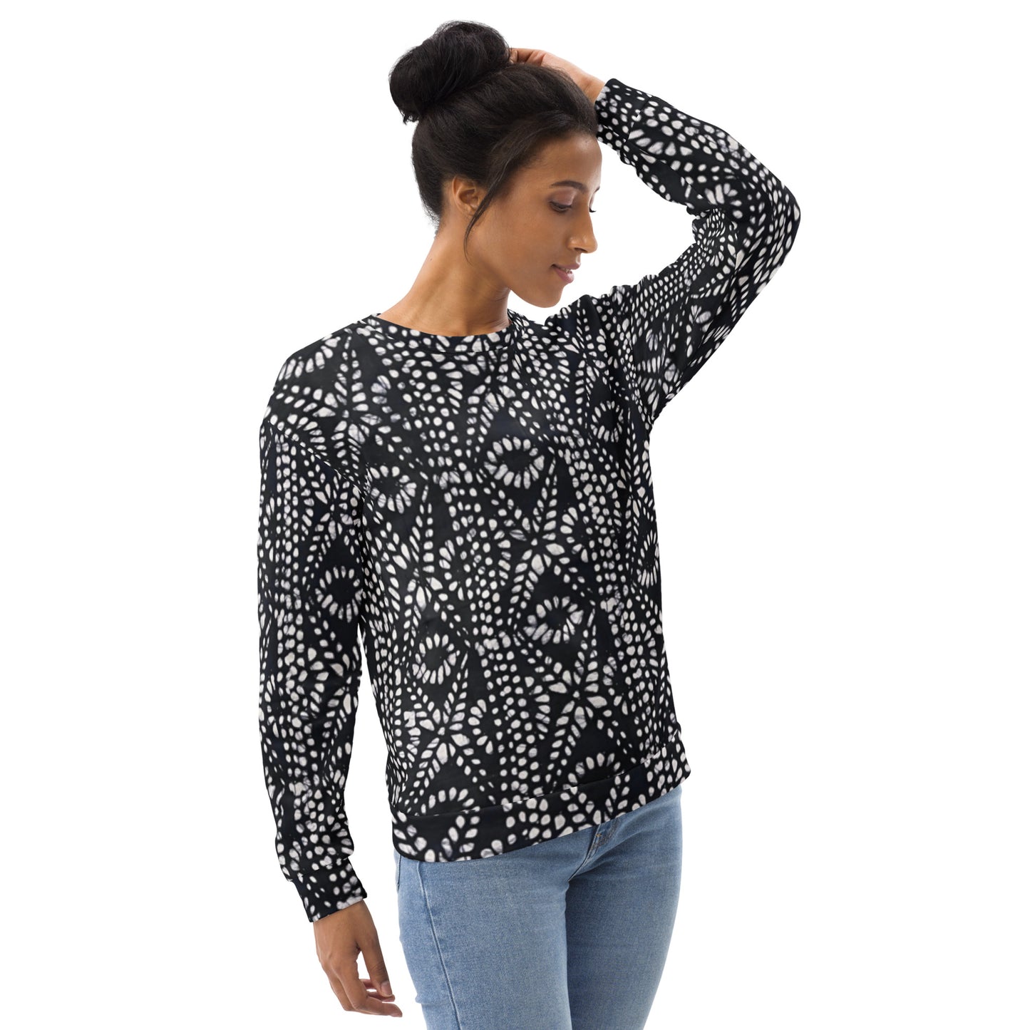 Black And White Nigerian Abstract Aztec Print Adire Unisex Sweatshirt