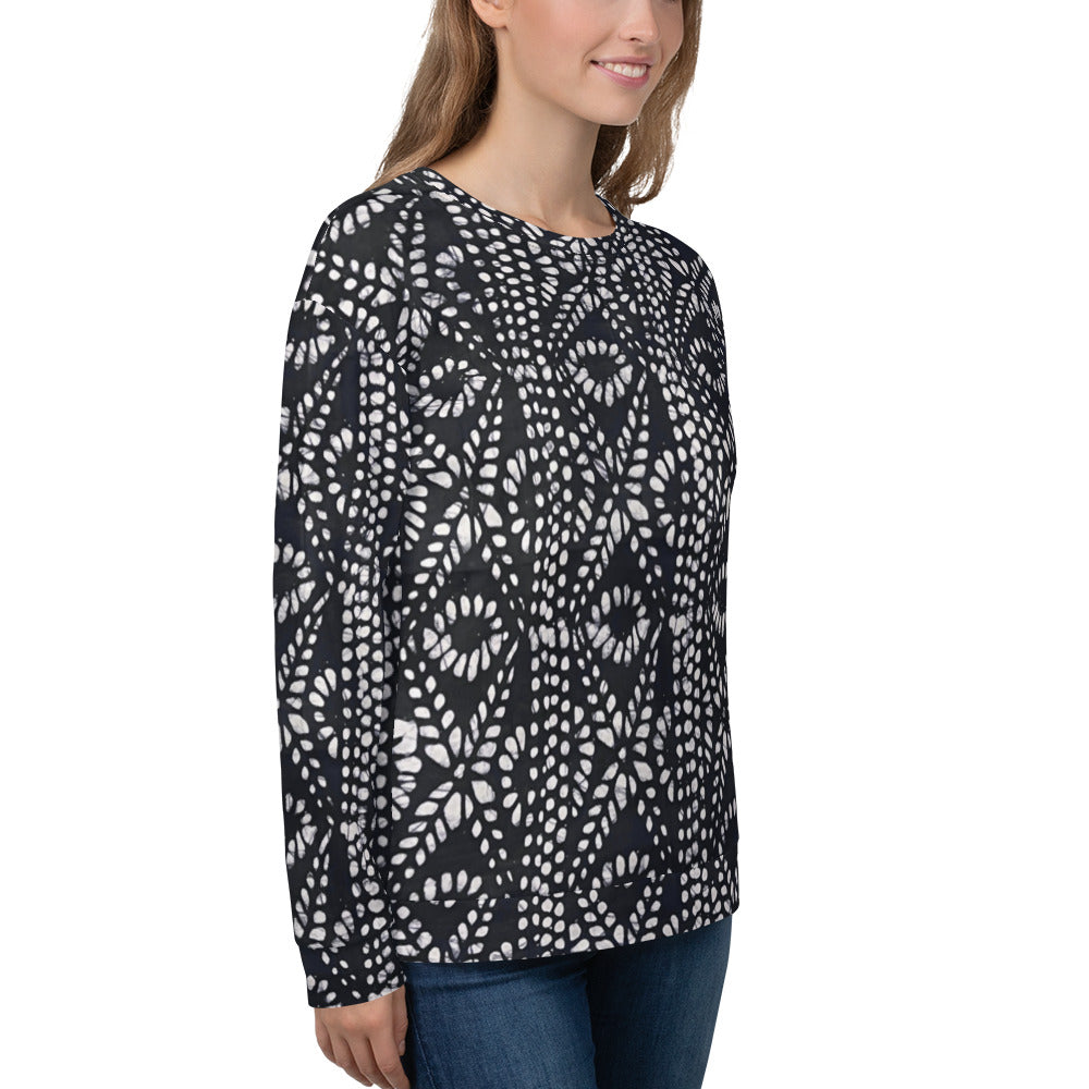 Black And White Nigerian Abstract Aztec Print Adire Unisex Sweatshirt