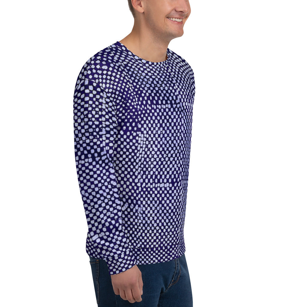 Purple And White Polka Dots Adire Unisex Sweatshirt