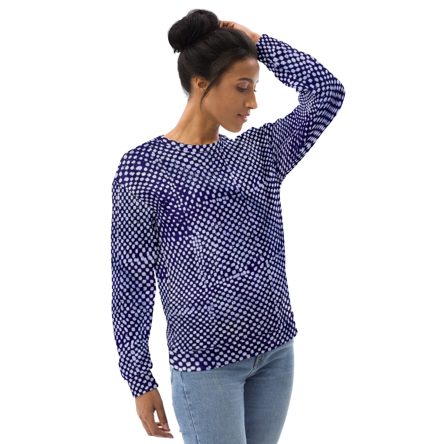 Purple And White Polka Dots Adire Unisex Sweatshirt