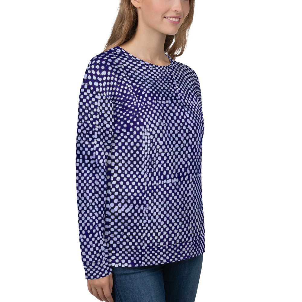 Purple And White Polka Dots Adire Unisex Sweatshirt