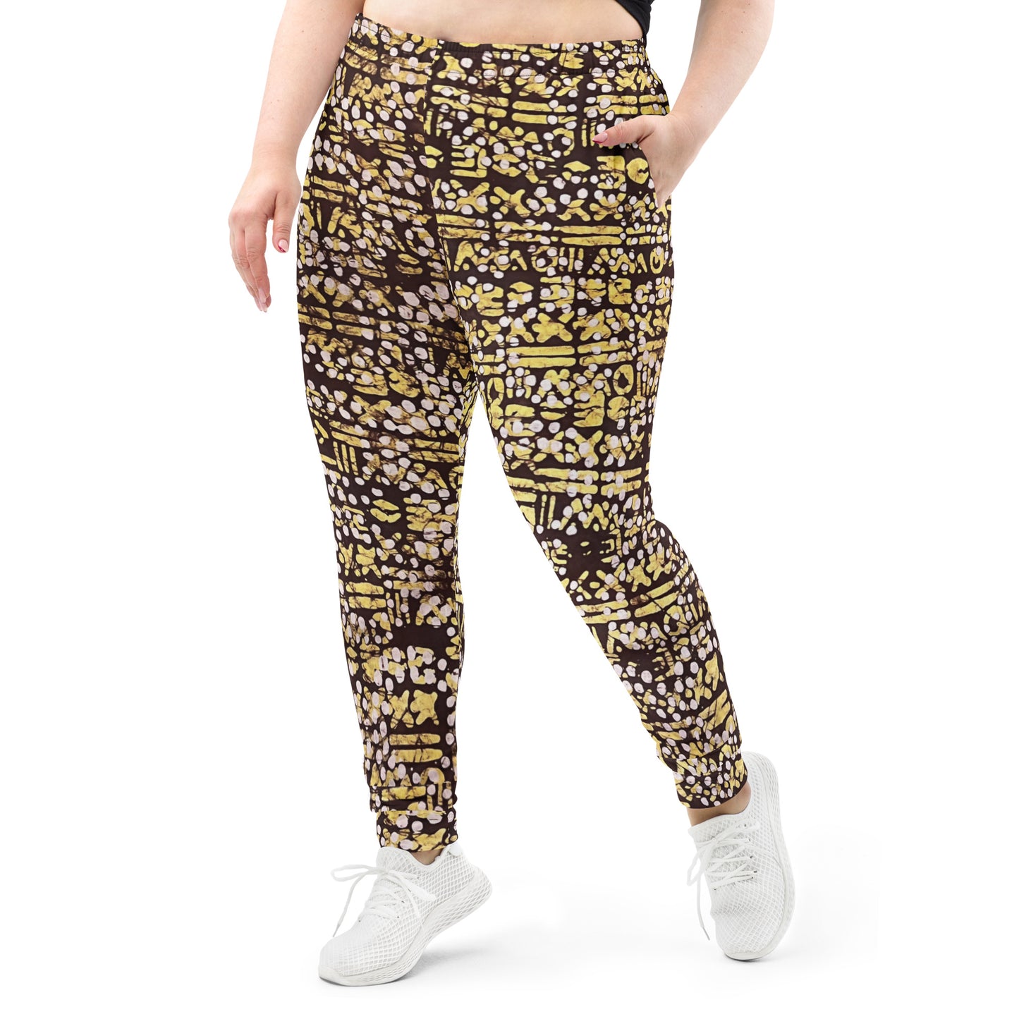 Yellow Brown Noughts And Crosses Adire Women's Joggers