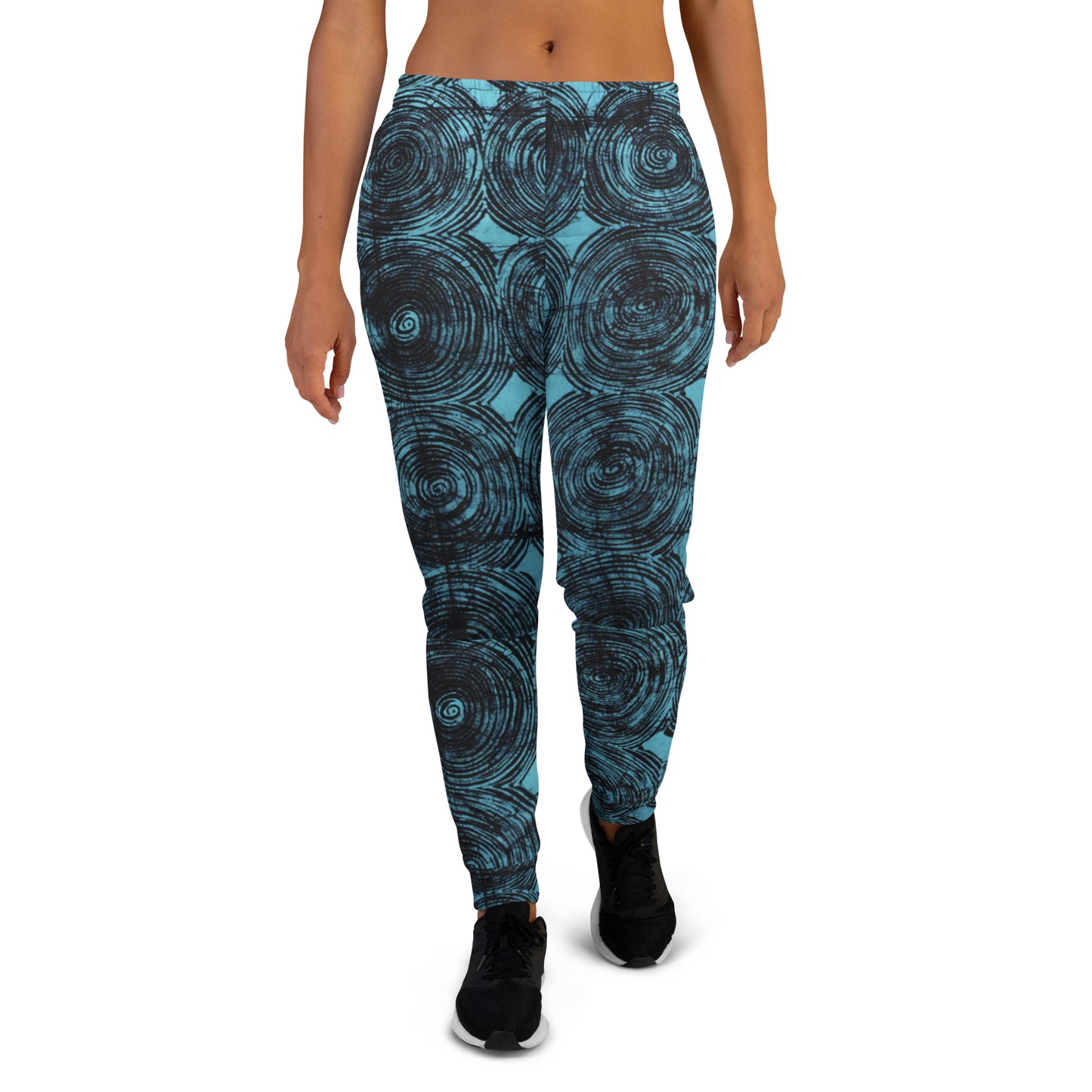 Turquoise And Black Swirl Adire Women's Joggers