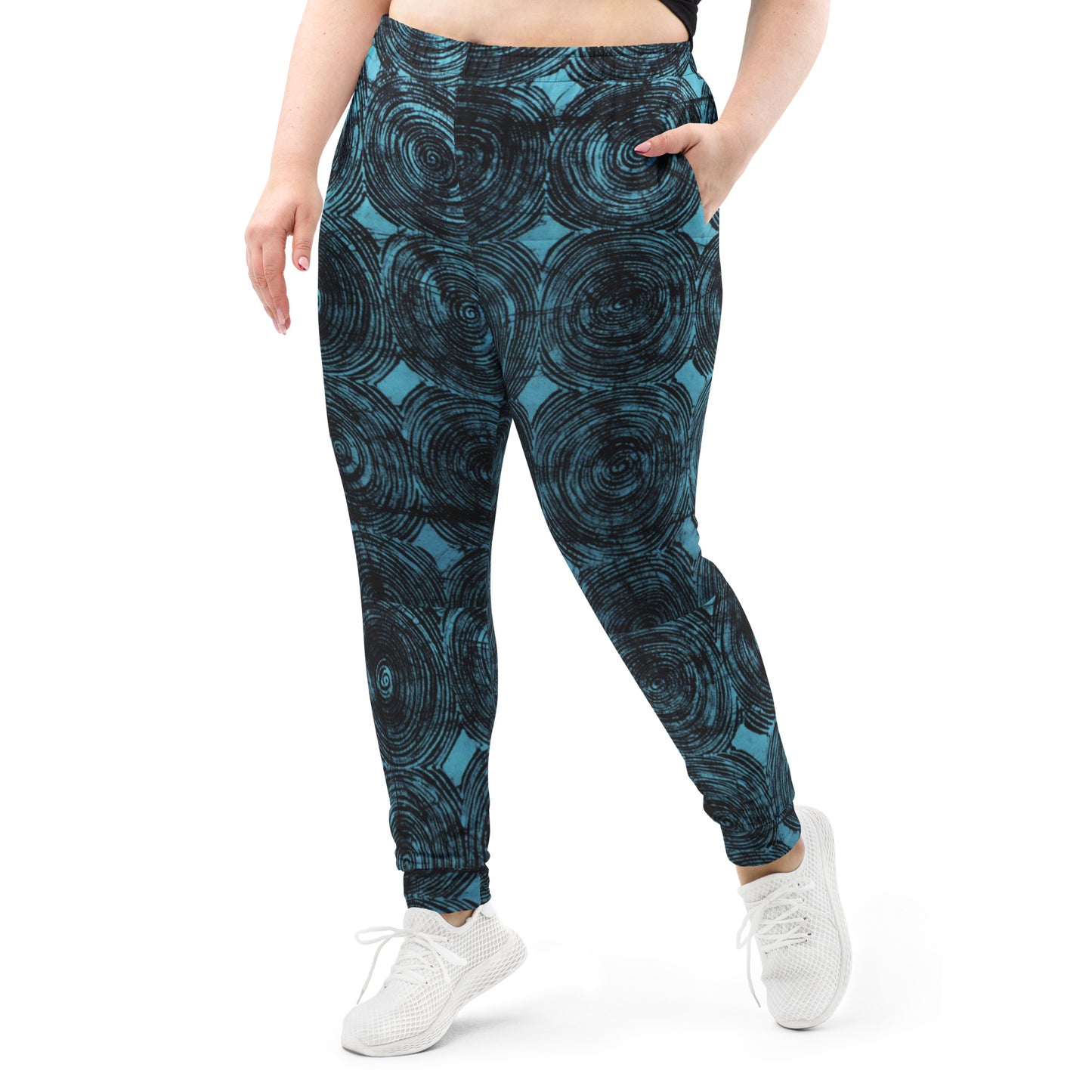 Turquoise And Black Swirl Adire Women's Joggers