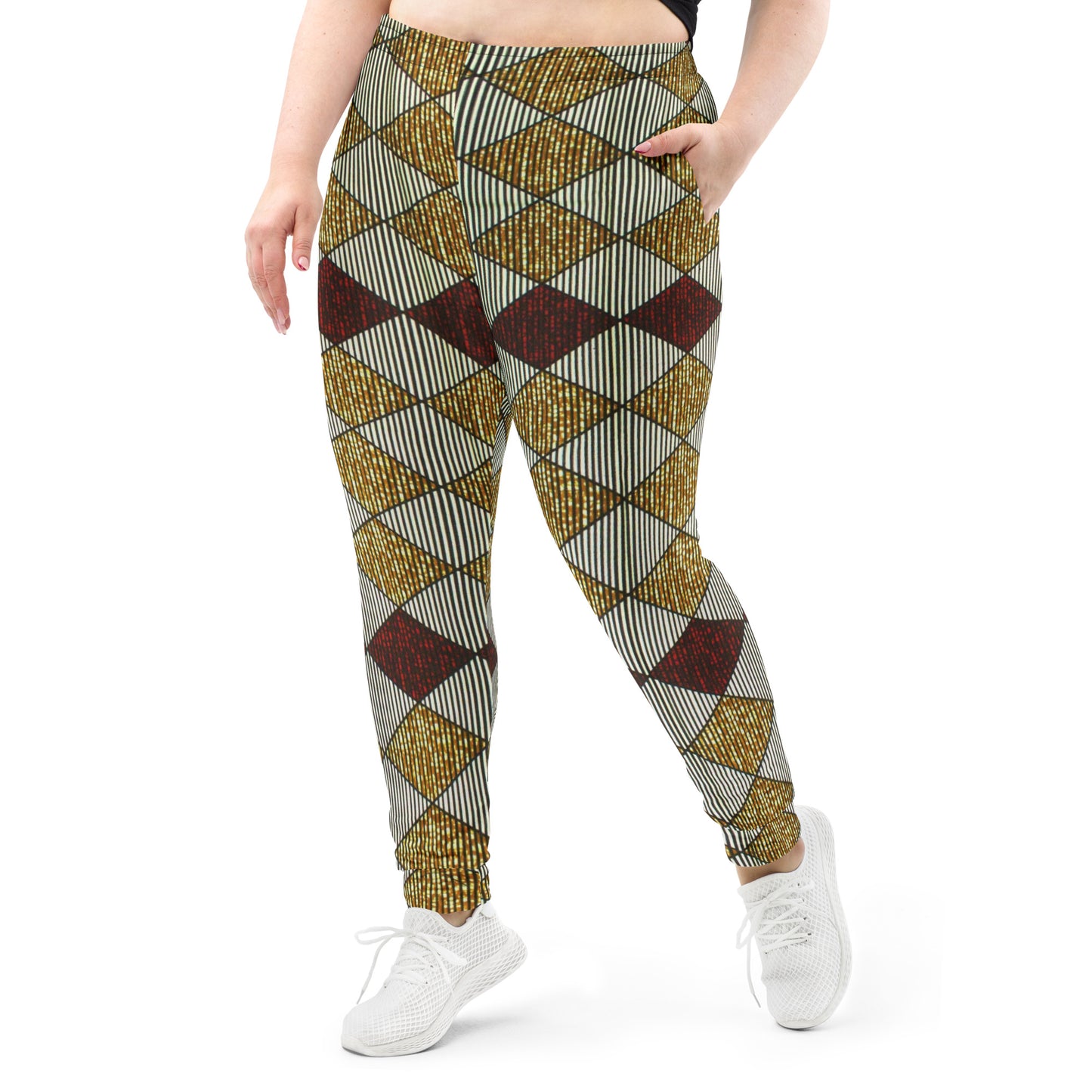 Burgundy Gold Diamond Ankara Women's Joggers