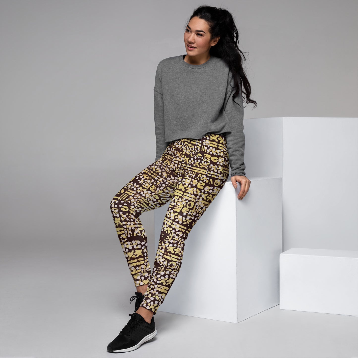 Yellow Brown Noughts And Crosses Adire Women's Joggers