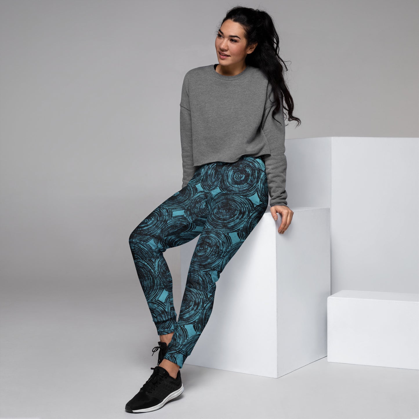 Turquoise And Black Swirl Adire Women's Joggers