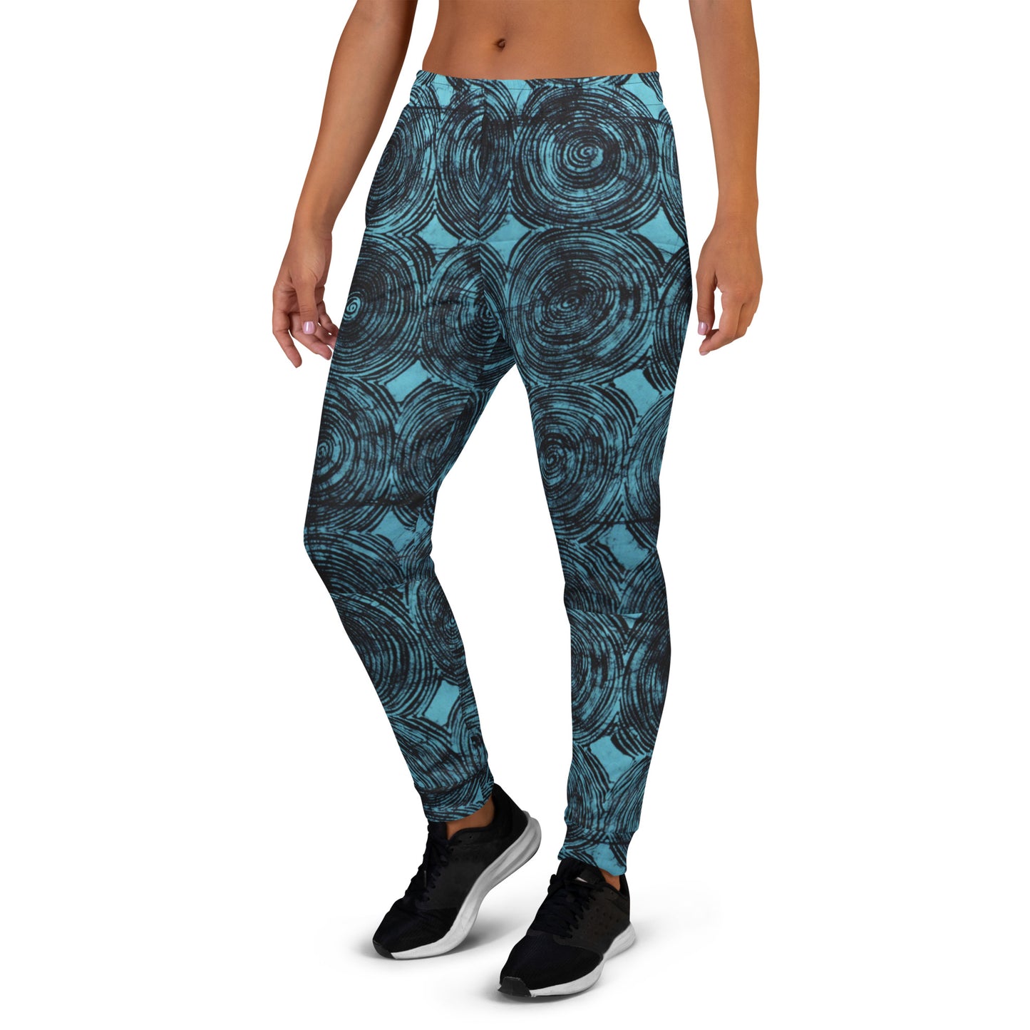 Turquoise And Black Swirl Adire Women's Joggers