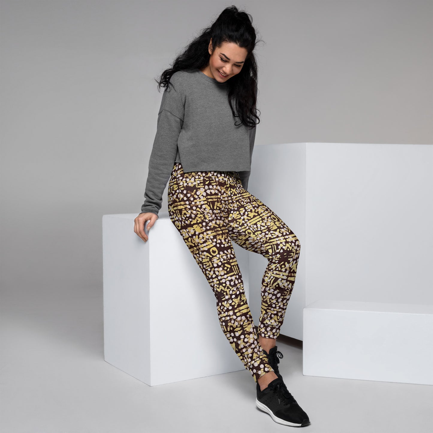 Yellow Brown Noughts And Crosses Adire Women's Joggers