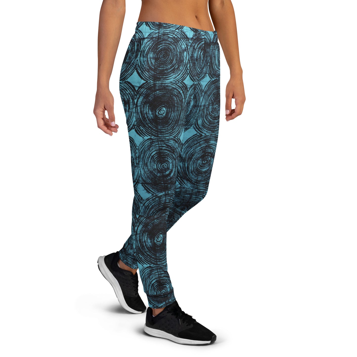 Turquoise And Black Swirl Adire Women's Joggers