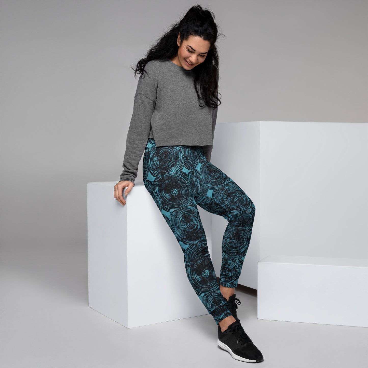 Turquoise And Black Swirl Adire Women's Joggers