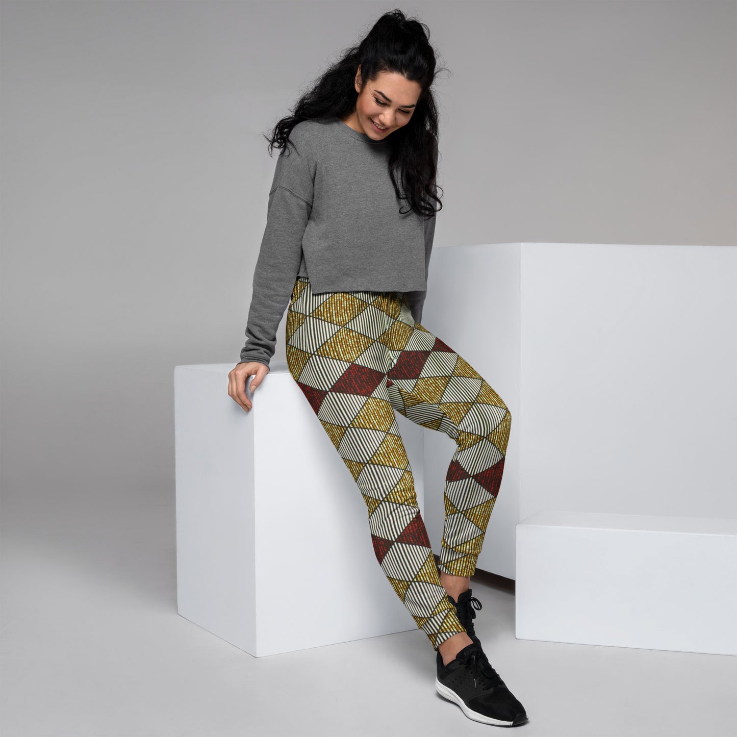 Burgundy Gold Diamond Ankara Women's Joggers