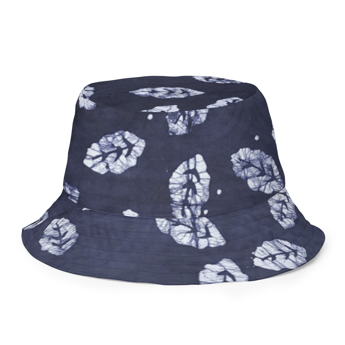 Indigo Adire Leaf Reversible Bucket Hat