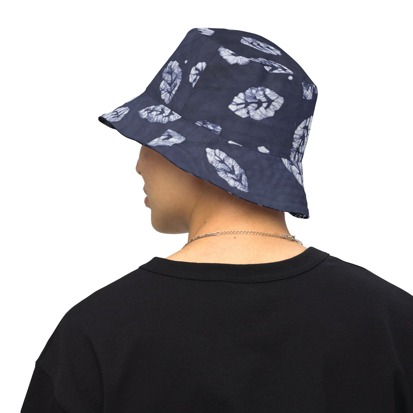 Indigo Adire Leaf Reversible Bucket Hat