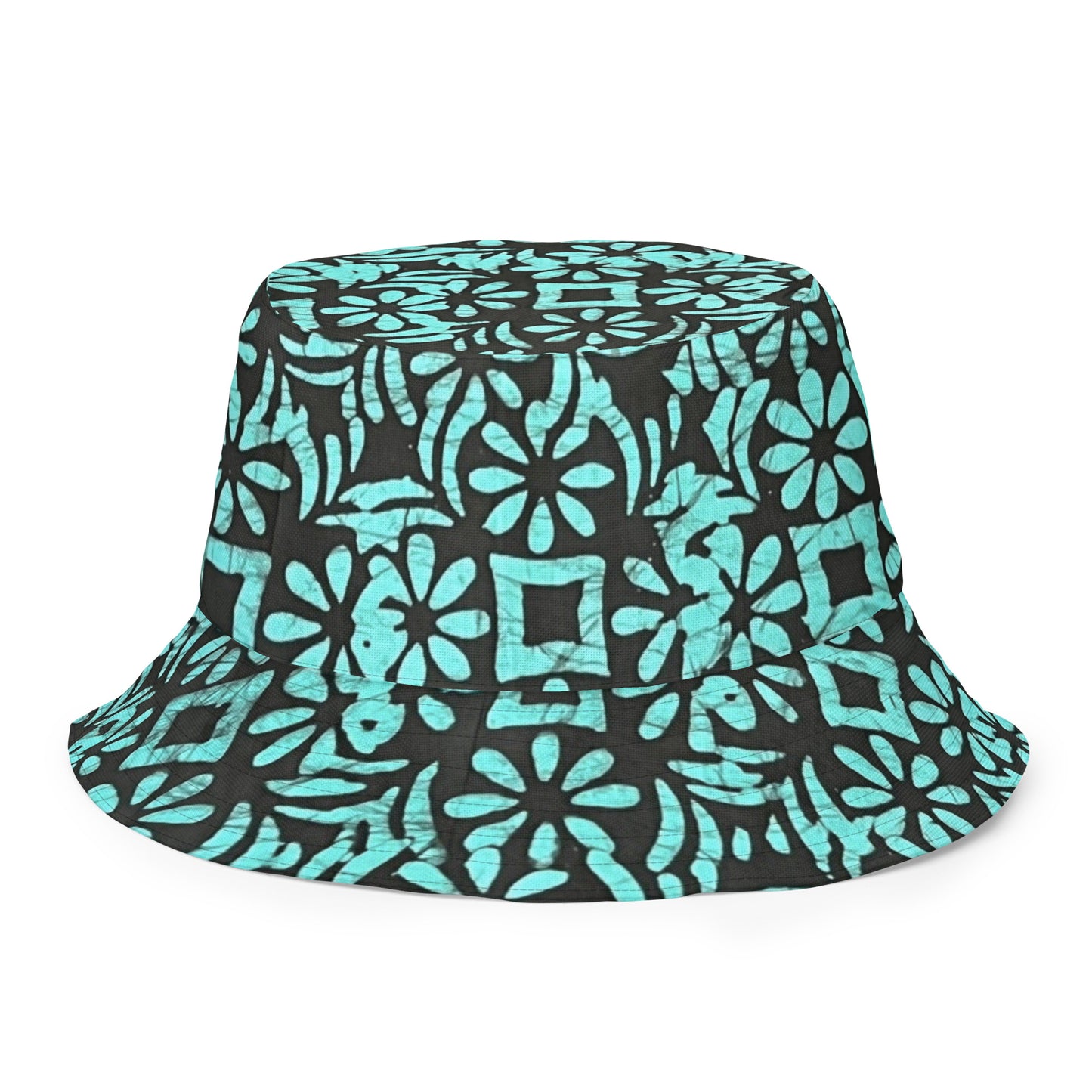 Red Green Abstract Adire Reversible Bucket Hat