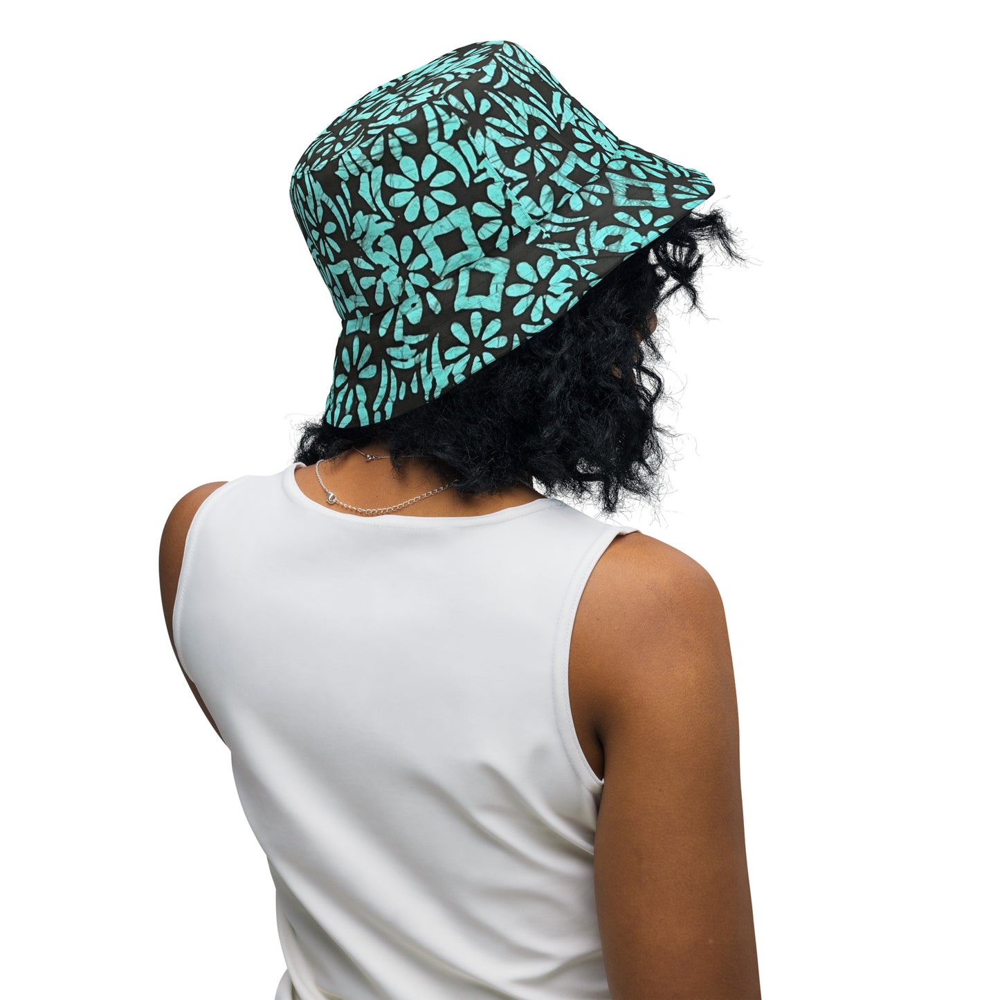 Red Green Abstract Adire Reversible Bucket Hat