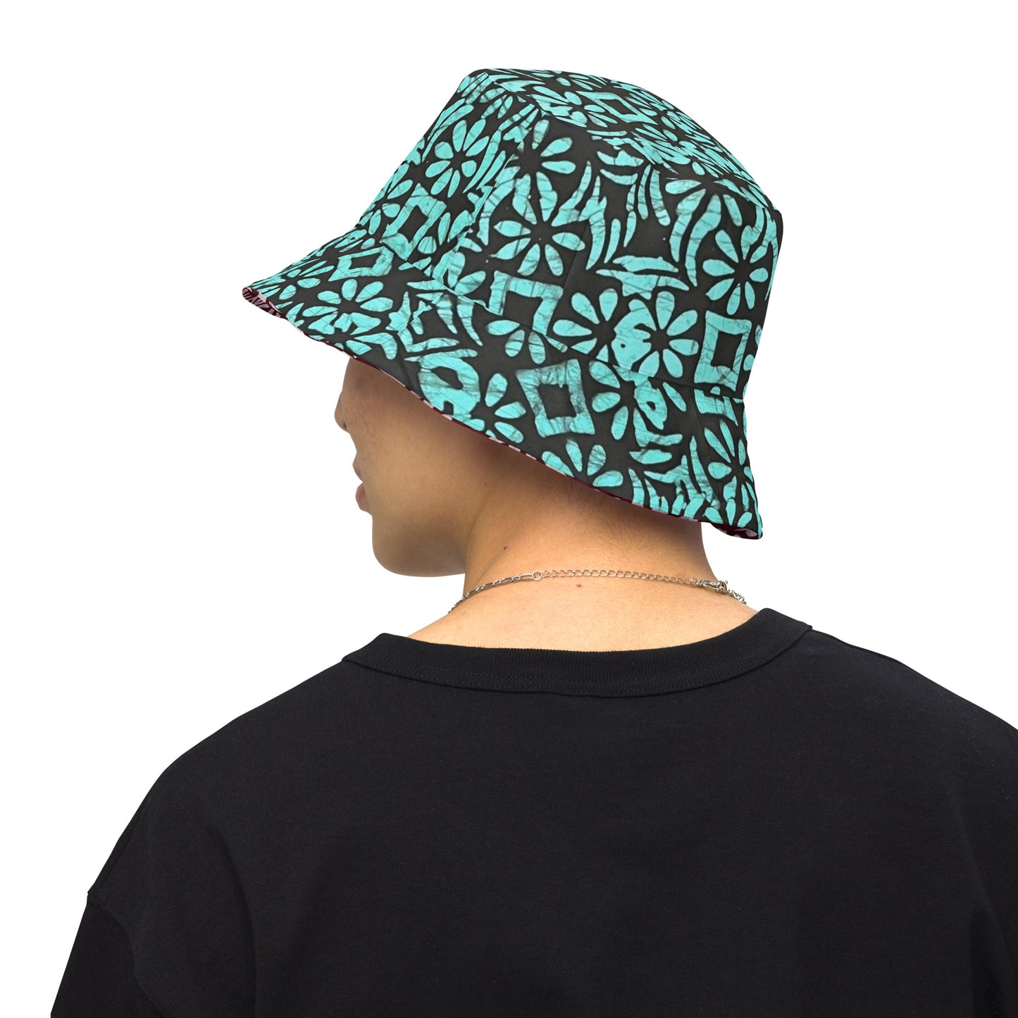 Red Green Abstract Adire Reversible Bucket Hat