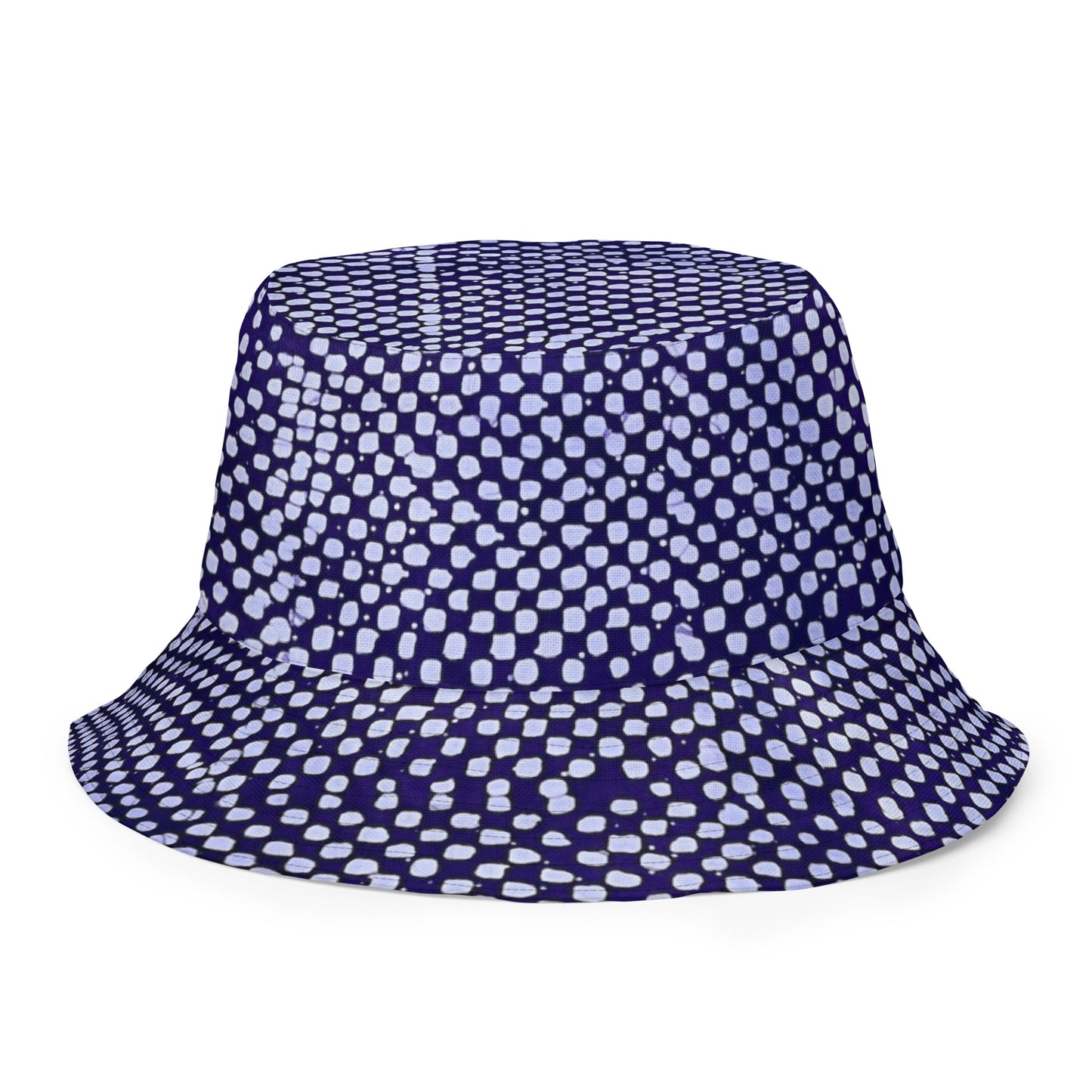 Black White Purple Polka Dot Adire Reversible Bucket Hat