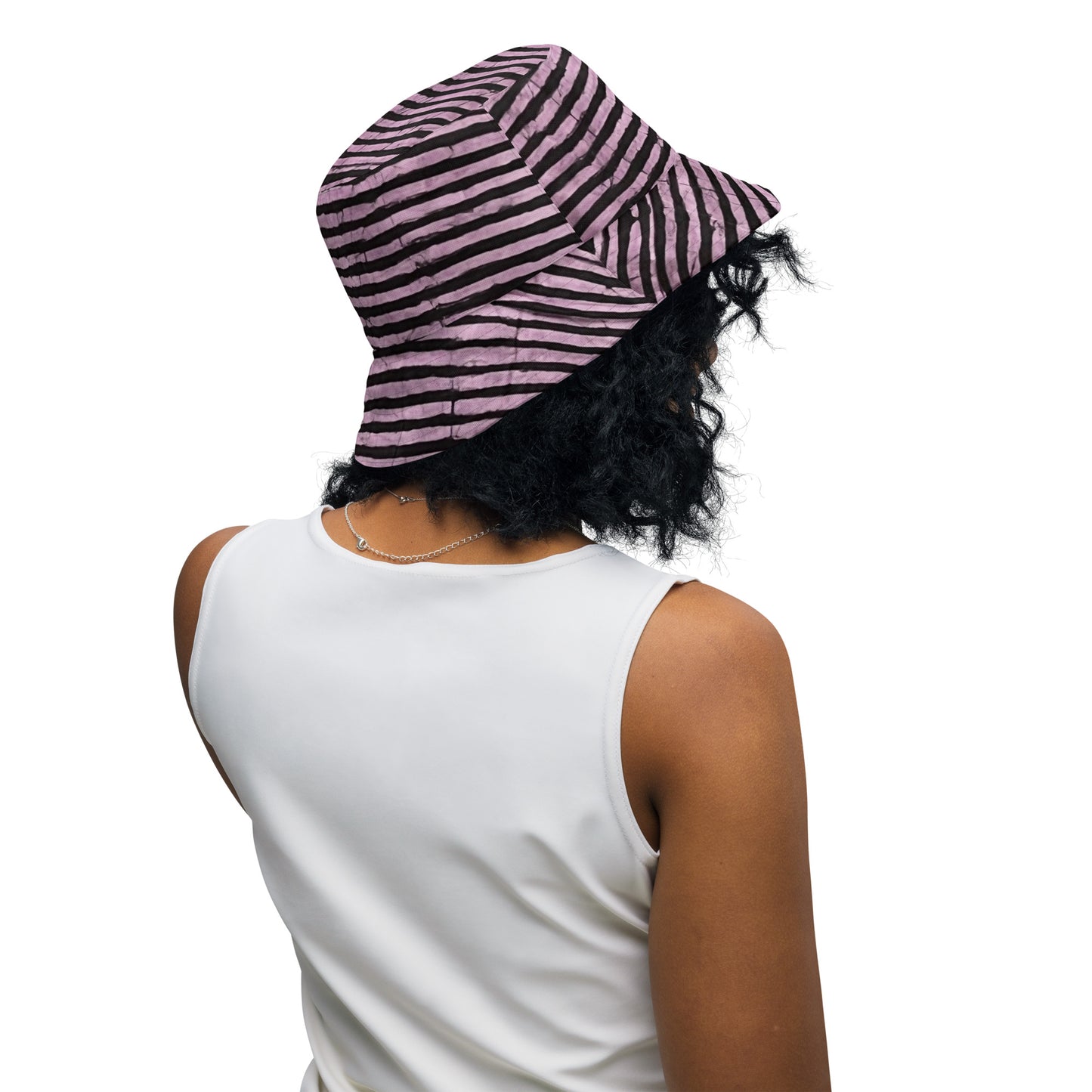 Aqua Pink Stripe Adire Reversible Bucket Hat