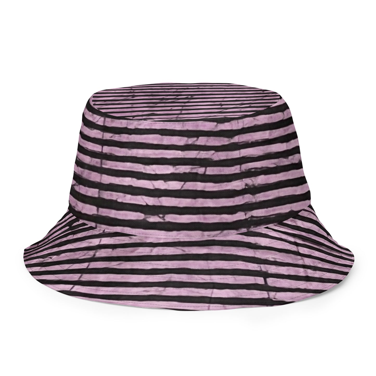 Aqua Pink Stripe Adire Reversible Bucket Hat