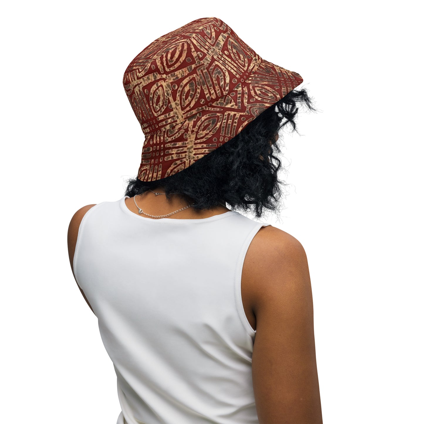 Copper Gold Brown Pink Adire Reversible Bucket Hat