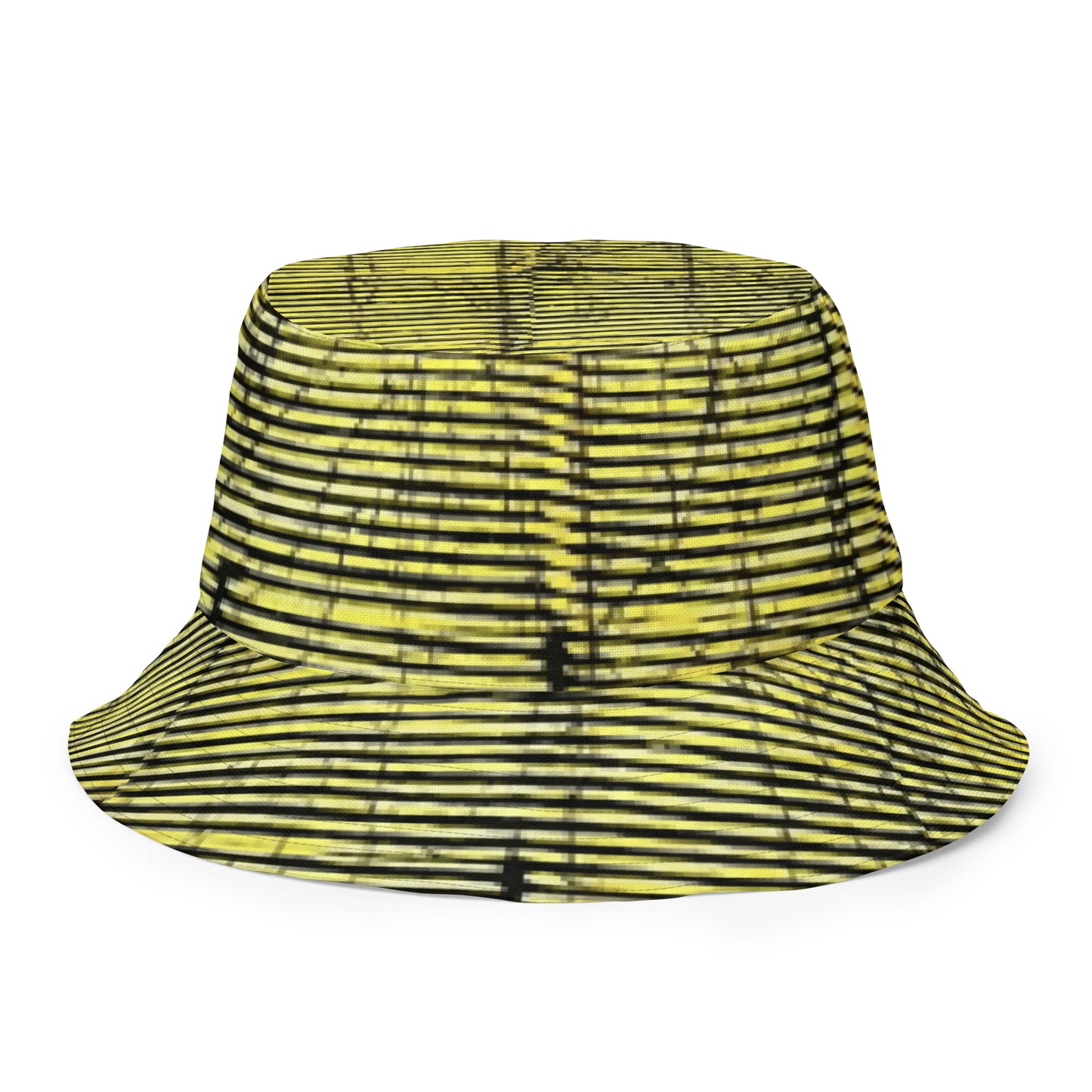 Yellow Indigo Black Swirls And Stripes Adire Reversible Bucket Hat