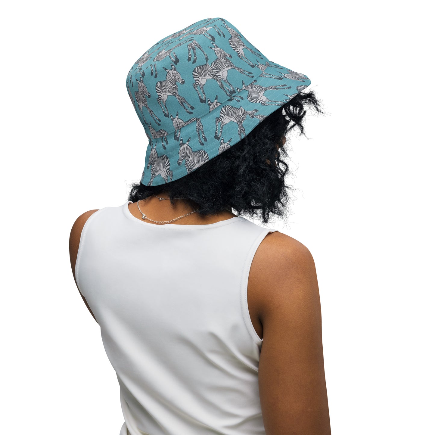 Zebra Aqua Chevron Reversible Bucket Hat