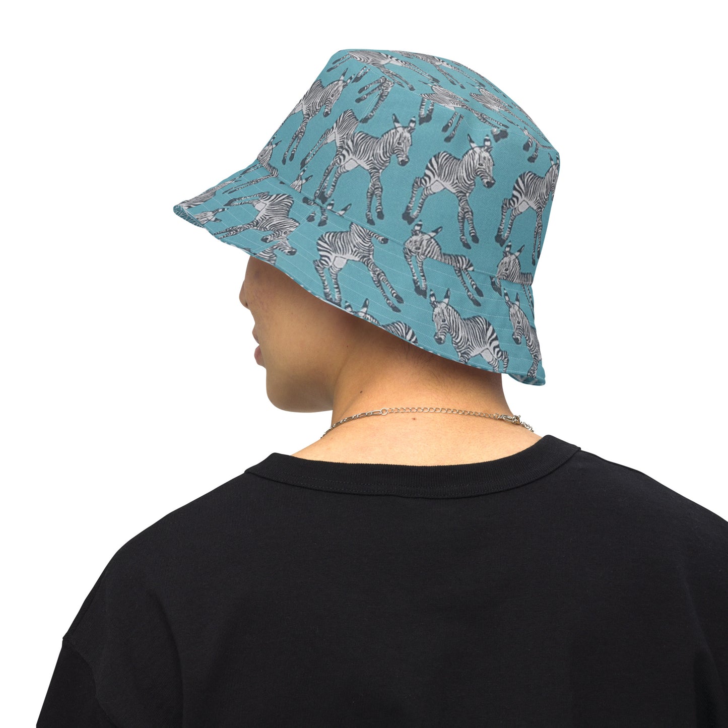 Zebra Aqua Chevron Reversible Bucket Hat