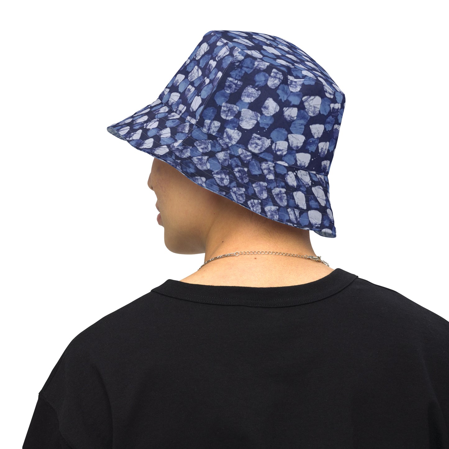 Blue Marble Dotted Adire Reversible Bucket Hat