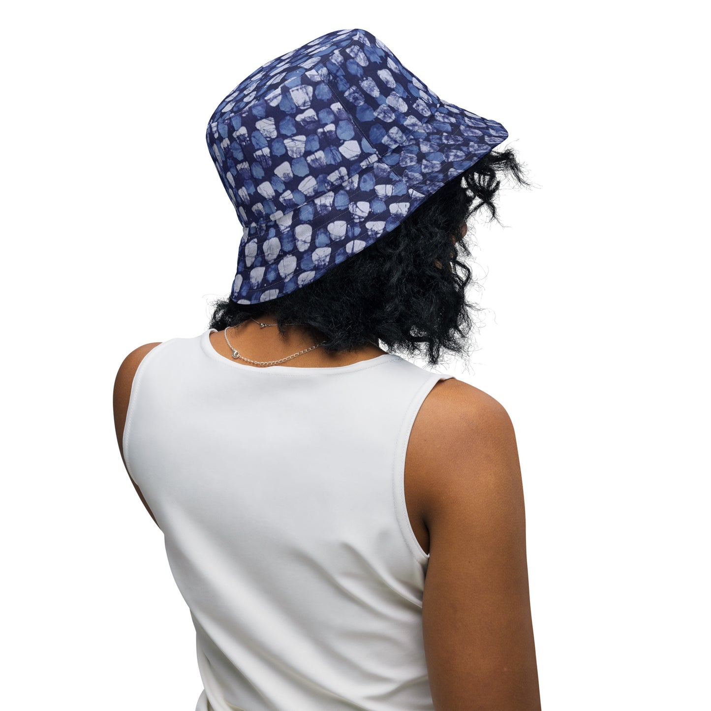 Blue Marble Dotted Adire Reversible Bucket Hat