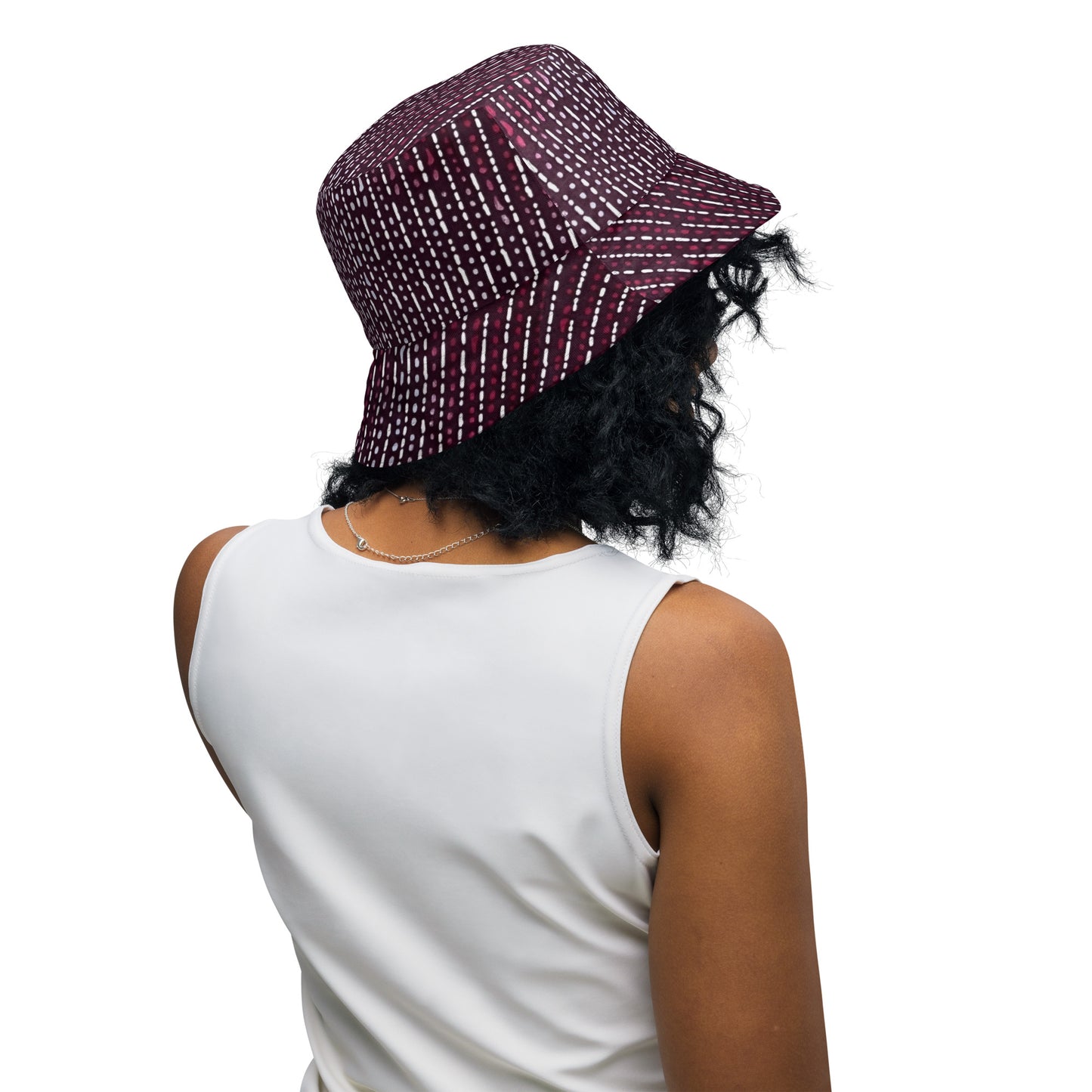 Grey & Burgundy Stripe Bucket Hat