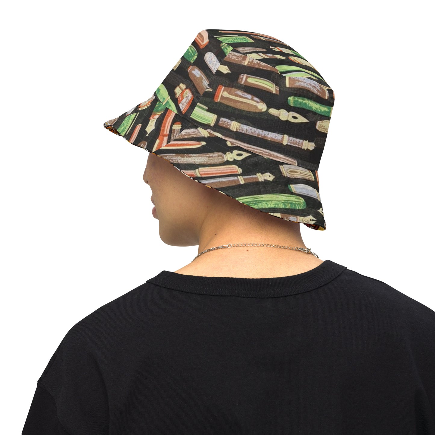 Brown Green Print Bucket Hat