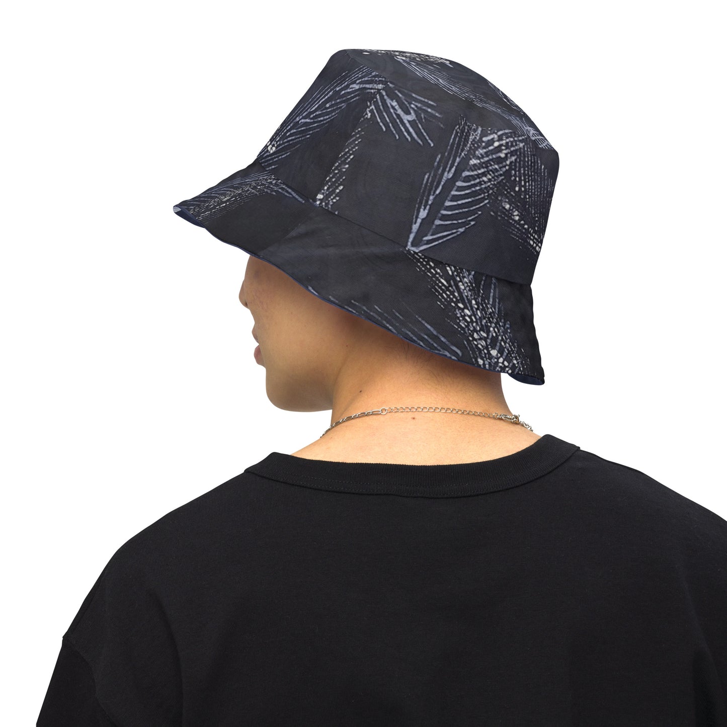 Indigo Adire Leaf Reversible Bucket Hat