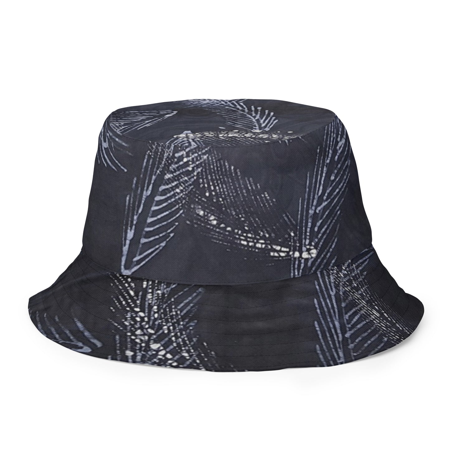 Indigo Adire Leaf Reversible Bucket Hat